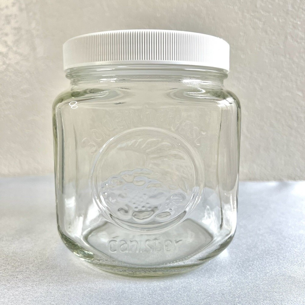 Golden Harvest Clear Glass 5.25" Square  Canister Storage Jar With White Lid